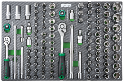 Набор головок и аксессуаров 3/8" и 1/2" 6-гр., 104 предмета в мягком ложементе (D) TOPTUL GEDA429