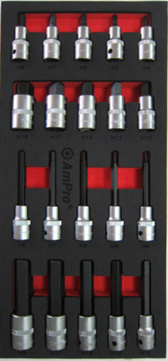 T33217 Набор головок 1/2" с шестигранником, 20 предметов в мягком ложементе