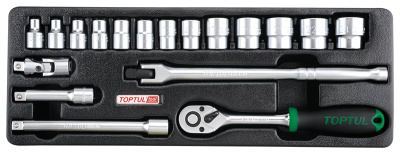 Набор головок и аксессуаров 3/8" 6-24 мм, 18 предметов в ложементе (A) TOPTUL GCAT1808