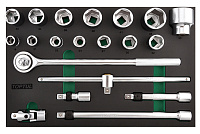 Набор головок и аксессуаров 3/4" 6-гранных 19-50 мм, 20 предметов в мягком ложементе (D) TOPTUL GVD2010